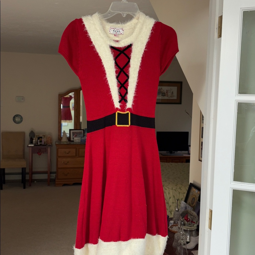 Poof! Festive Red and White Christmas Sweater dress